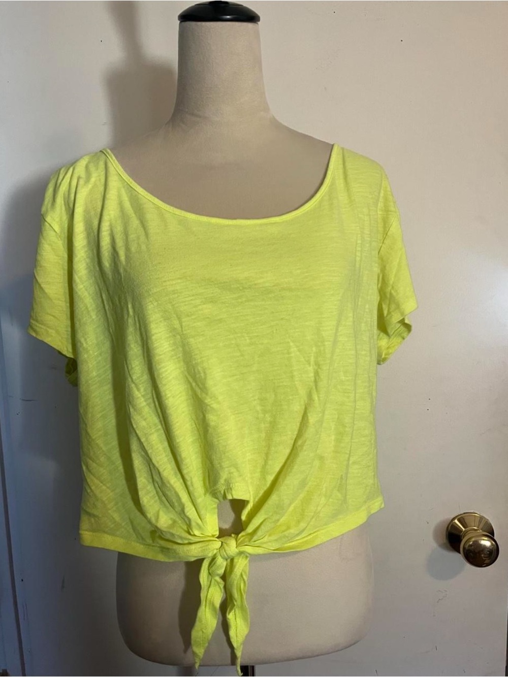 Vintage PINK neon yellow tie front top